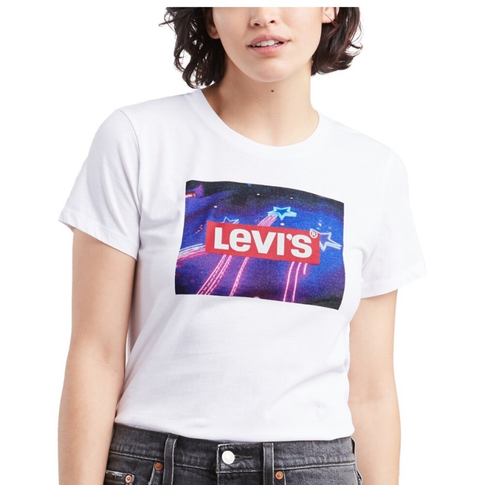 Levi’s Neon Sign The Perfect Tee  XL & XXL White Crop Top Style Crew Neck New